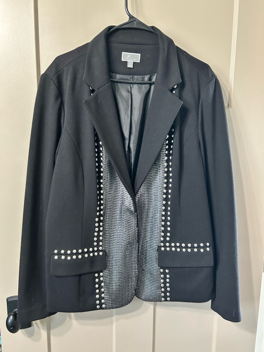 JM Collection Black sequin &Stud-Embellished Blazer jacket snap button closure